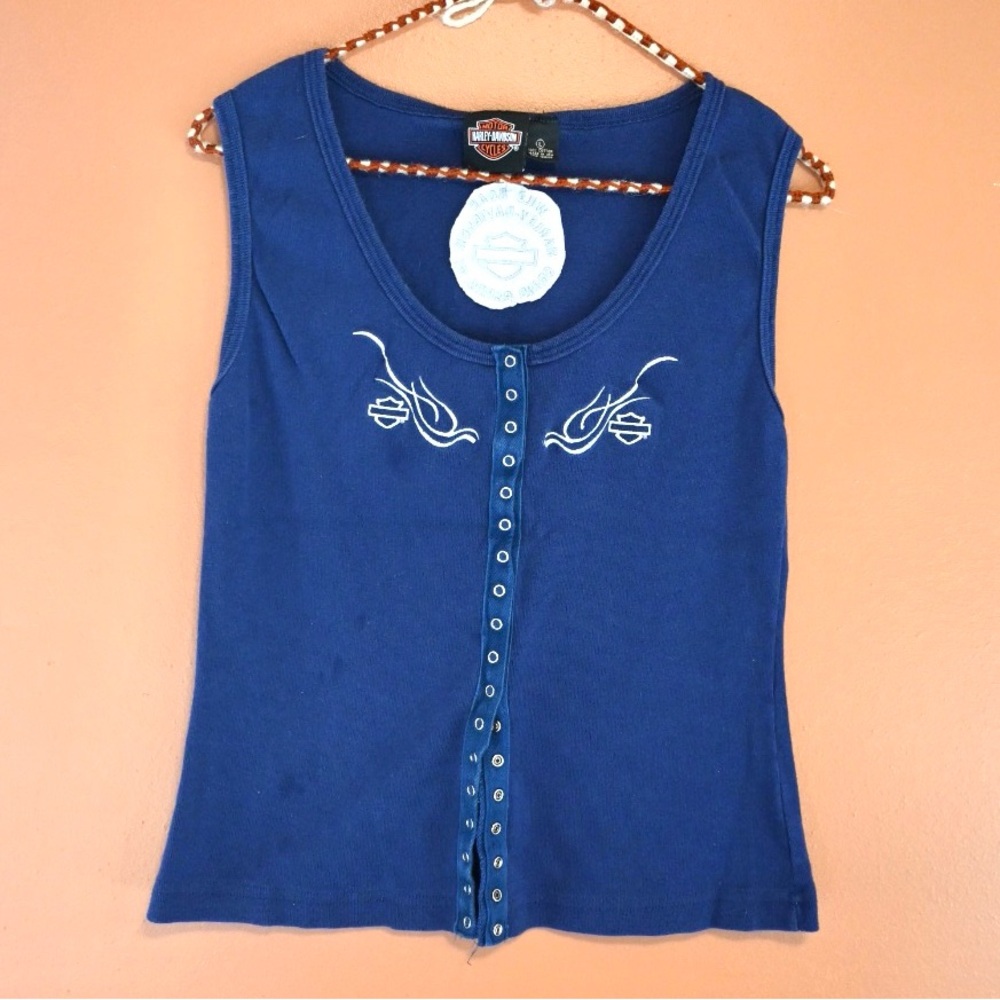 Harley-Davidson Blue Tank Top with Embroidery